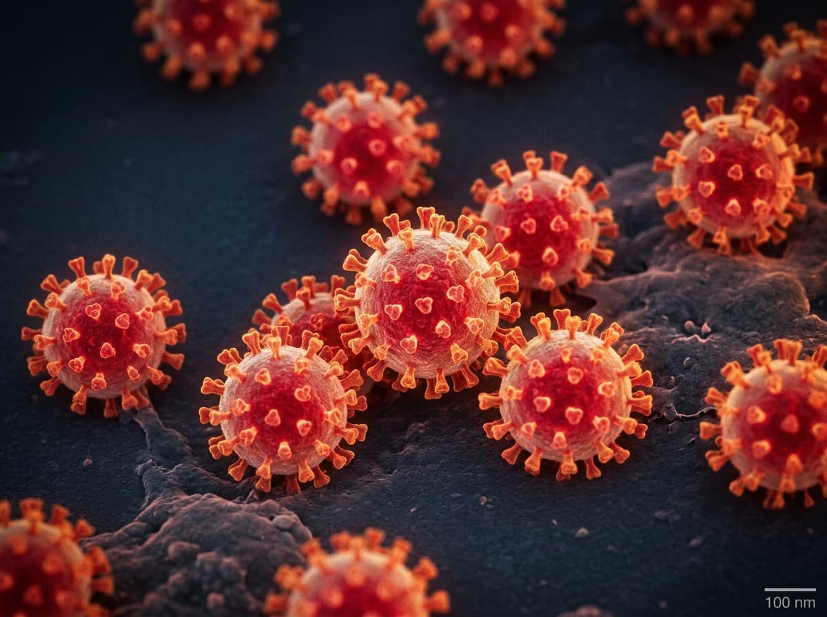 Microscopía de viriones esféricos con espículas glicoproteicas